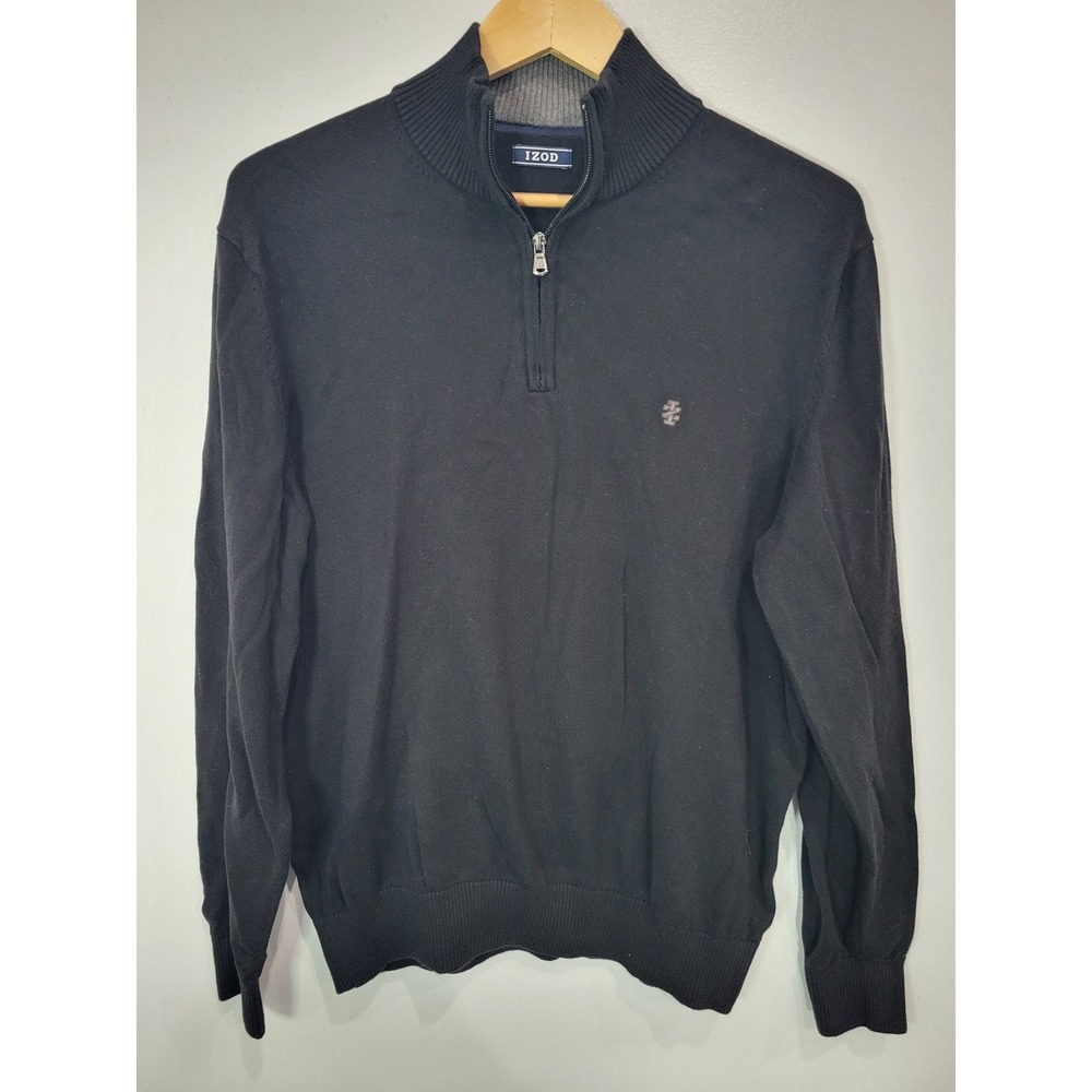 IZOD Mens Black 1/4 Zip Sweater Pullover Long Sleeve Size Large